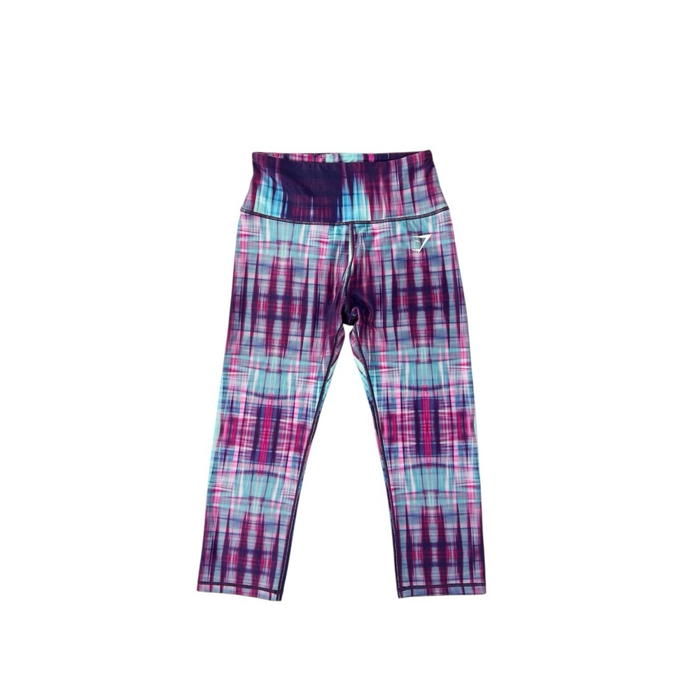 Gymshark Elevate High‎ Rise Crop Leggings Bright Purple Blue Streaks Size Small